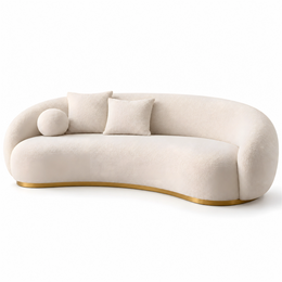 Alternate view of Kawlora Beige Curved 3 Seater Sofa, showing curved backrest with the finish and form clearly visible.