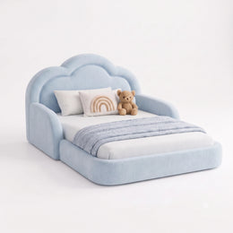 Kelmi Blue Kids Toddler Bed with Cloud Headboard