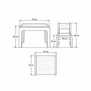 Kidmesho Kids Table with 2 Chairs dimension guide with pale wooden chair seats and labels of 70 cm wide and 60 cm high.