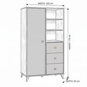 Kindilona 1 Door Wooden Wardrobe with Drawers