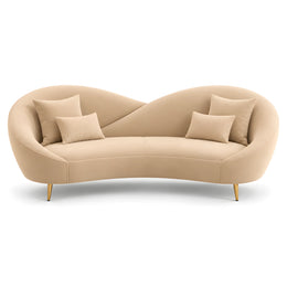 Alternate view of Koshlora Beige Curved 3 Seater Sofa, showing curved backrest, rounded arms, and deep cushioned seating.