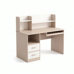 Alternate view of Kutisy Kids Study Desk with Storage Shelves & Drawers, showing rounded edges in a modern home setting.