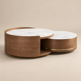 Latirosna Round White Marble Coffee Table Set