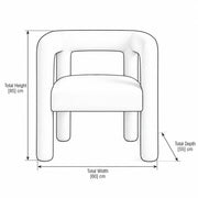 Liara Olive Taupe Bouclé Manicure Chair dimension guide with rounded integrated arms and labels of 60 × 55 × 85 cm.