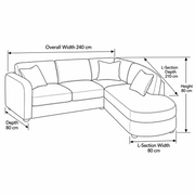 Linavo Modern 5 Seater Sofa size guide lists 240 cm wide, 210 cm deep, and 80 cm high to help plan fit in the living room.