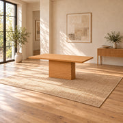Linesora Wooden 6-Seater Dining Table featuring rectangular tabletop with square corners in a clear product photograph.
