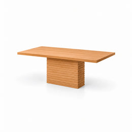 Alternate view of Linesora Wooden 6-Seater Dining Table, showing rectangular top and square corners in a modern home setting.