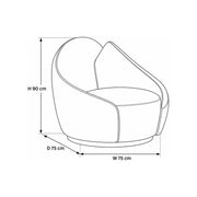 Linoria Brown & Cream Modern Pedicure Chair dimension guide showing 75 W x 75 D x 90 H cm for salon layout planning.