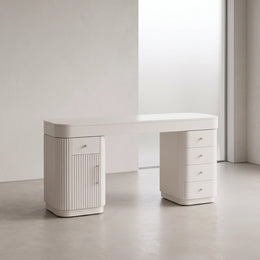 Lippy Fluted Manicure Table with Storage Cabinet
