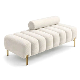 Alternate view of Losara Cream Bouclé Upholstered Bench, showing textured bouclé upholstery and segmented cushioned seat.