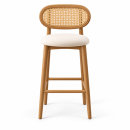 Lukratto Wooden Cane Back Bar Stool