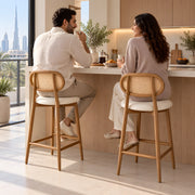 Lukratto Wooden Cane Back Bar Stool