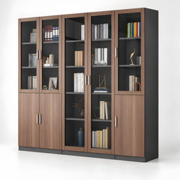 Alternate view of Luzymora Wooden Storage Display Cabinet, showing multiple doors and glass-front display sections.