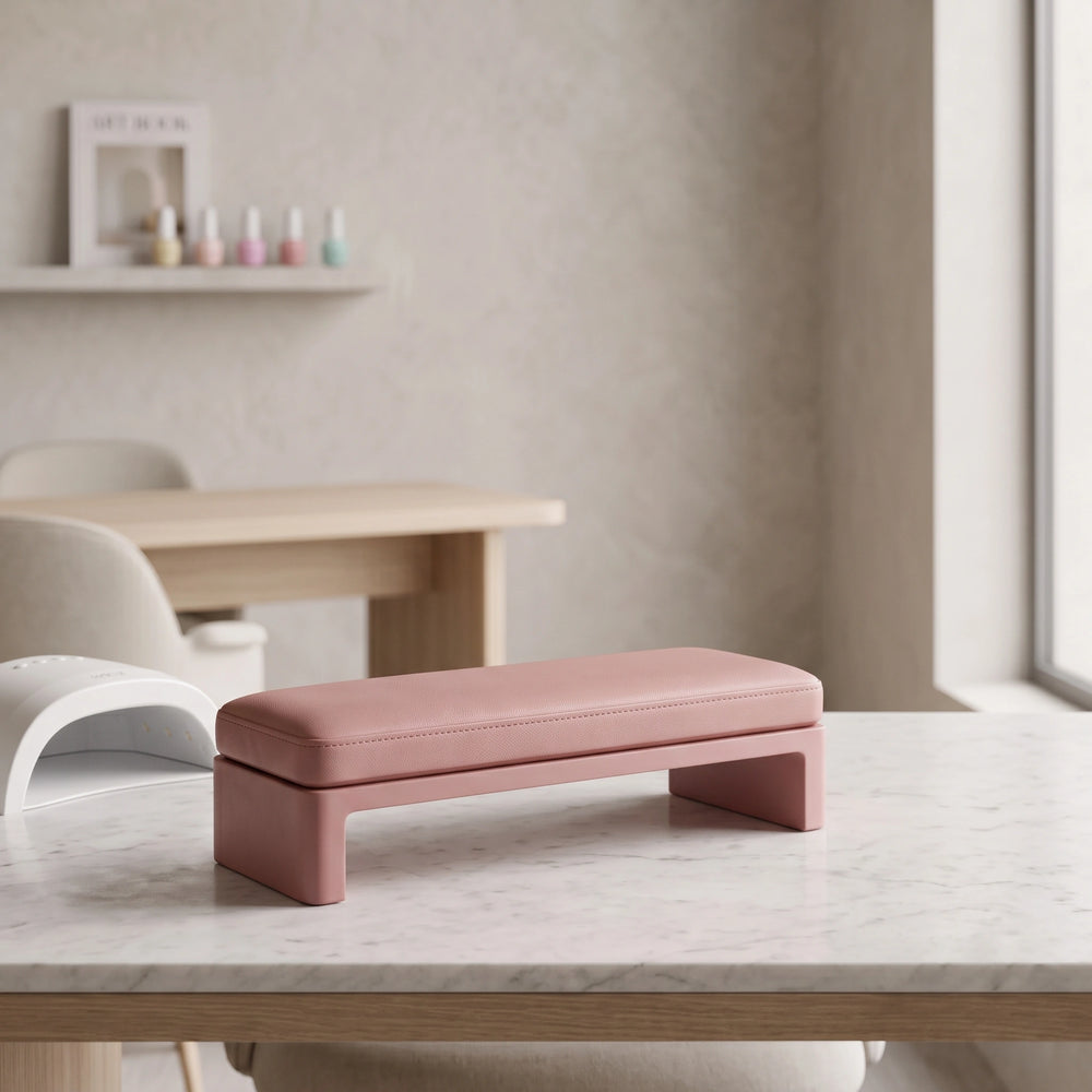 Lynela Pink Manicure Hand Rest product photo showing soft cushioned top and ergonomic hand support in a clean studio setting.