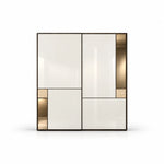 Lyroniya Wooden Storage Cabinet on a white background: an asymmetrical front, large white panels and offset open niches.