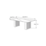 Mackilti Marble Top 6-Seater Dining Table dimension guide showing 200 L x 95 W x 75 H cm for dining room layout planning.