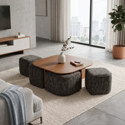 Makina Wooden Coffee Table with Ottomans
