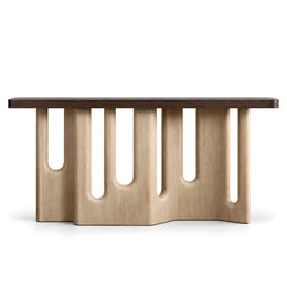 Alternate view of Mallisora Wooden Console Table, showing sculptural U-shaped supports for a modern entryway interior.