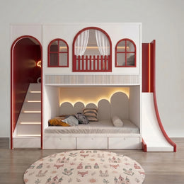 Malnirova Red Kids Bunk Bed with Slide & Storage
