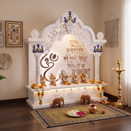 Divya Premium Corian Marble Pooja Mandir with LED Panel