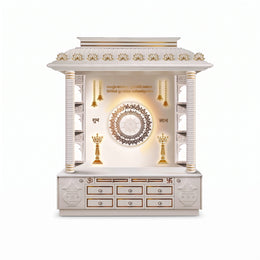 Alternate view of Saanvi Premium Corian Marble Pooja Mandir, showing grand temple roof and fluted pillars & lotus detailing.
