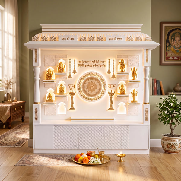Ananta Premium Corian Marble Pooja Mandir with LED Backlit Design