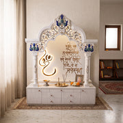 Aaradhya Premium Corian Marble Pooja Mandir with LED Ganesh Panel