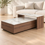 Marvonsa Marble Coffee Table product photo showing tiered surfaces in a clean studio setting in a balanced home interior.