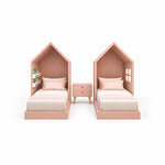 Additional view of Melpony Pink Kids Twin Bed with Nightstand, showing side display shelf for everyday interior styling.