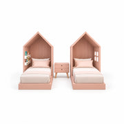 Additional view of Melpony Pink Kids Twin Bed with Nightstand, showing side display shelf for everyday interior styling.