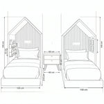 Melpony Pink Kids Twin Bed with Nightstand size guide lists 100 W x 215 L x 140 H to help plan fit in the children's bedroom.