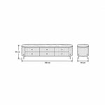 Melsiny White Marble Top TV Unit: 180 cm wide and 50 cm high, with six textured drawers outlined in the size diagram.