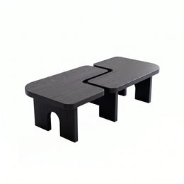 Alternate view of Mergino Modern Wooden Coffee Table, showing two-piece interlocking design in a balanced home interior.