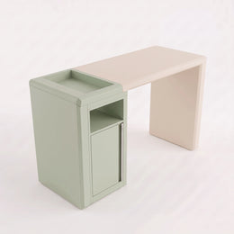 Alternate view of Milnaro Premium Manicure Table with Storage Cabinet, showing soft Sage Green for a modern salon interior.