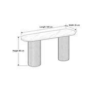 Mindoliny Marble Console Table size guide lists 140 cm long, 35 cm wide, and 80 cm high to help plan fit in the entryway.