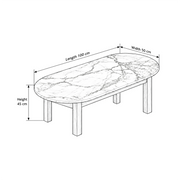 Mockilova Marble Coffee Table size guide lists 100 cm long, 50 cm wide, and 45 cm high to help plan fit in the living room.