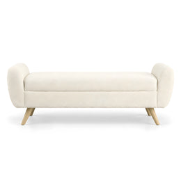 Alternate view of Modenora Cream Upholstered Bench, showing cushioned seat and curved backrest in a modern home setting.