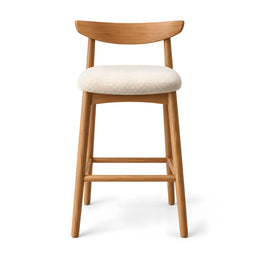 Alternate view of Morgilo Wooden Bar Stool with Upholstered Seat, showing curved wooden backrest in a modern home setting.