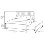 Morubby Charcoal Grey Kids Trundle Bed diagram showing a vertical-channel headboard, with 210 cm long and 100 cm high.
