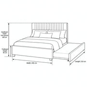 Morubby Charcoal Grey Kids Trundle Bed diagram showing a vertical-channel headboard, with 210 cm long and 100 cm high.