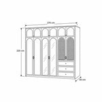 Mossylora Wardrobe with Storage Cabinet dimension guide with a central glass section and labels of 270 × 55 × 220 cm.