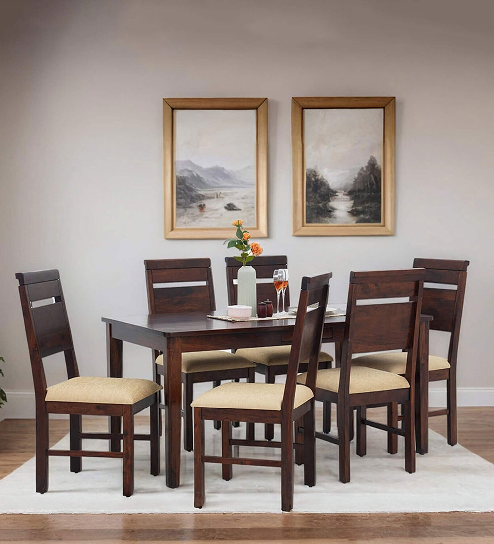 Mourya Sheesham Wood 6 Seater Dining Table Set In Brown Colour