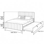Movcopper Beige Kids Trundle Bed drawing with rounded padded channels, labelled 210 cm long, 190 cm wide and 100 cm high.