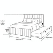 Movcopper Cream Kids Trundle Bed: 210 cm long and 100 cm high, with a matching padded frame outlined in the size diagram.