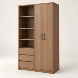 Movolora 2 Door Wooden Wardrobe with Open Shelves