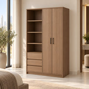 Movolora 2 Door Wooden Wardrobe with Open Shelves