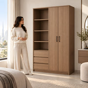 Movolora 2 Door Wooden Wardrobe with Open Shelves