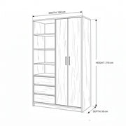 Movolora 2 Door Wooden Wardrobe with Open Shelves