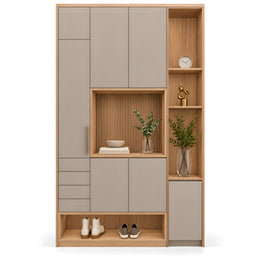Alternate view of Movotika Open Display Shelves Storage Cabinet, showing closed storage for a modern bedroom interior.