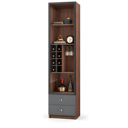 Alternate view of Mubzola Wine Storage Cabinet, showing bottle cubbies and glass holder for a modern bedroom interior.